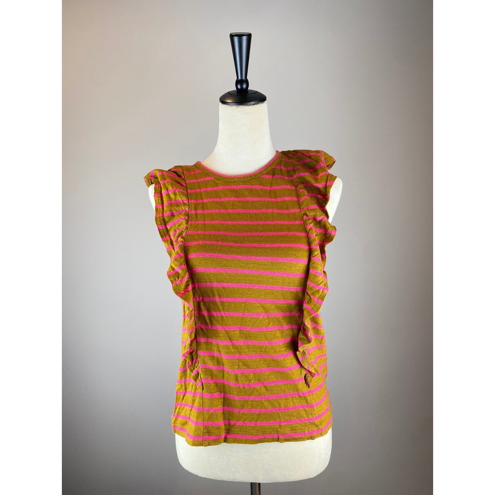 J. Crew Tee Women's Size S Striped Linen Top Ruffle‎